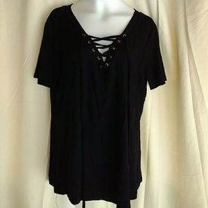 Black tee with lace up v-neck Medium